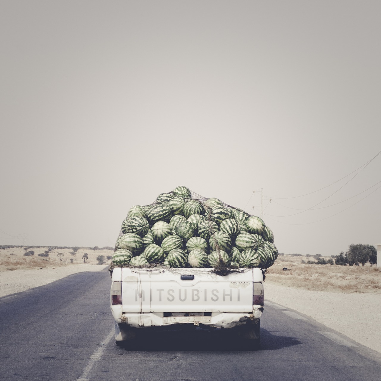 road, watermelons, van